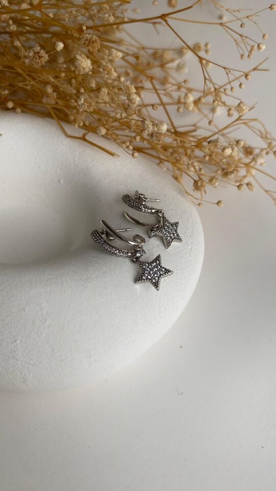 Silver ikili taşlı yıldızlı küpe