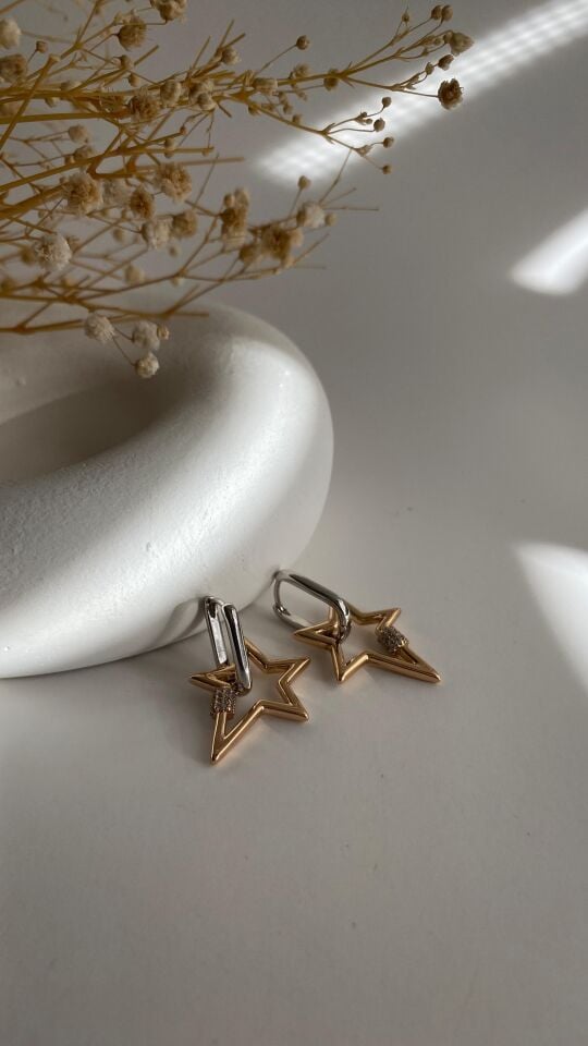 Silver gold yıldız uçlu küpe