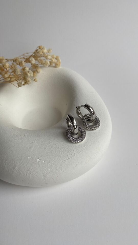 Silver taşlı halka uçlu küpe