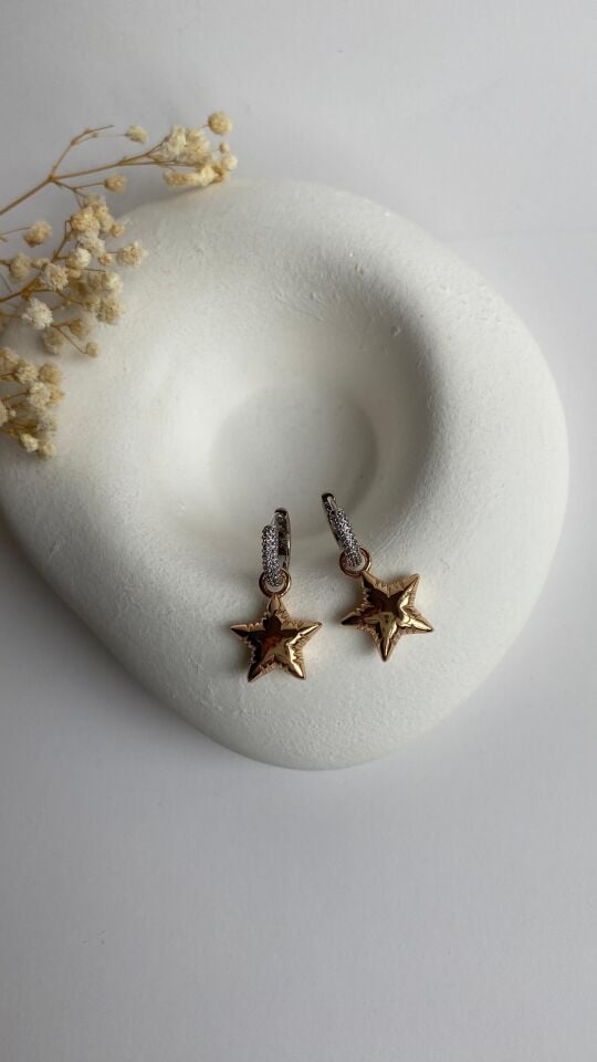 Balon rose gold yıldız uçlu küpe