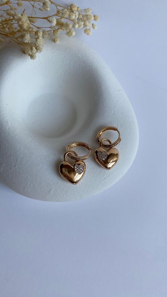 Rose gold kalp uçlu halka küpe