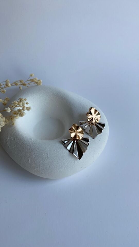 Silver rose gold yelpaze form küpe