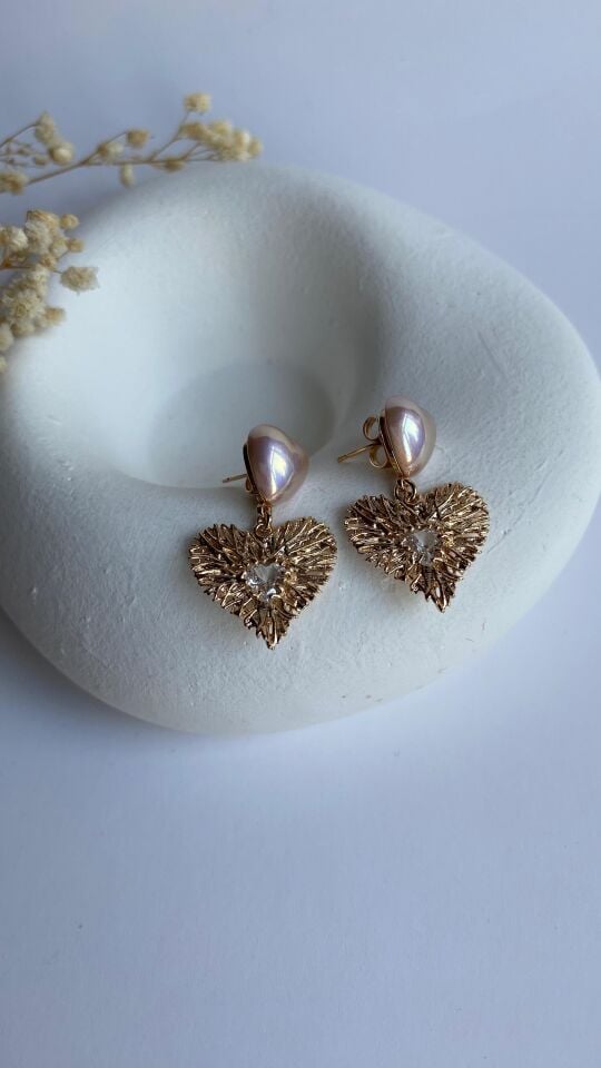 Pudra kalpli incili sallantılı küpe