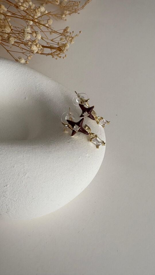 Koyu bordo yıldız küpe